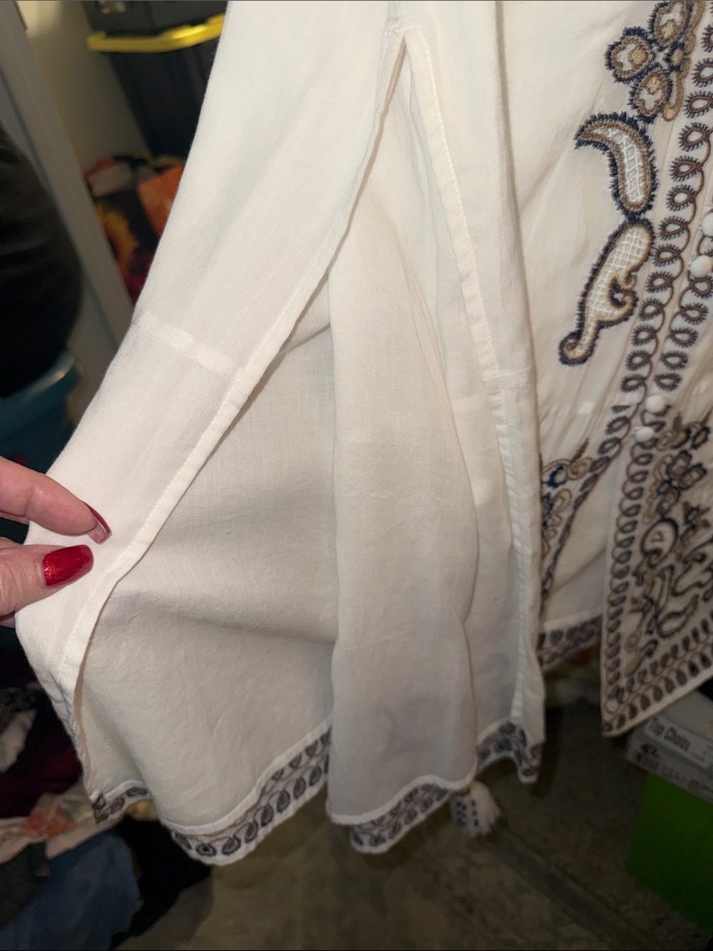 Embroidered White Maxi Dress with Navy & Tan Accents by J. Crew - Picture 5 of 10